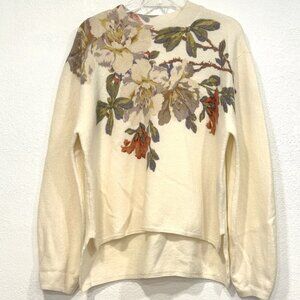 Ted Baker London Evhaa Wool Sweater Cream Color / Floral Print HiLo Hem Sz Large